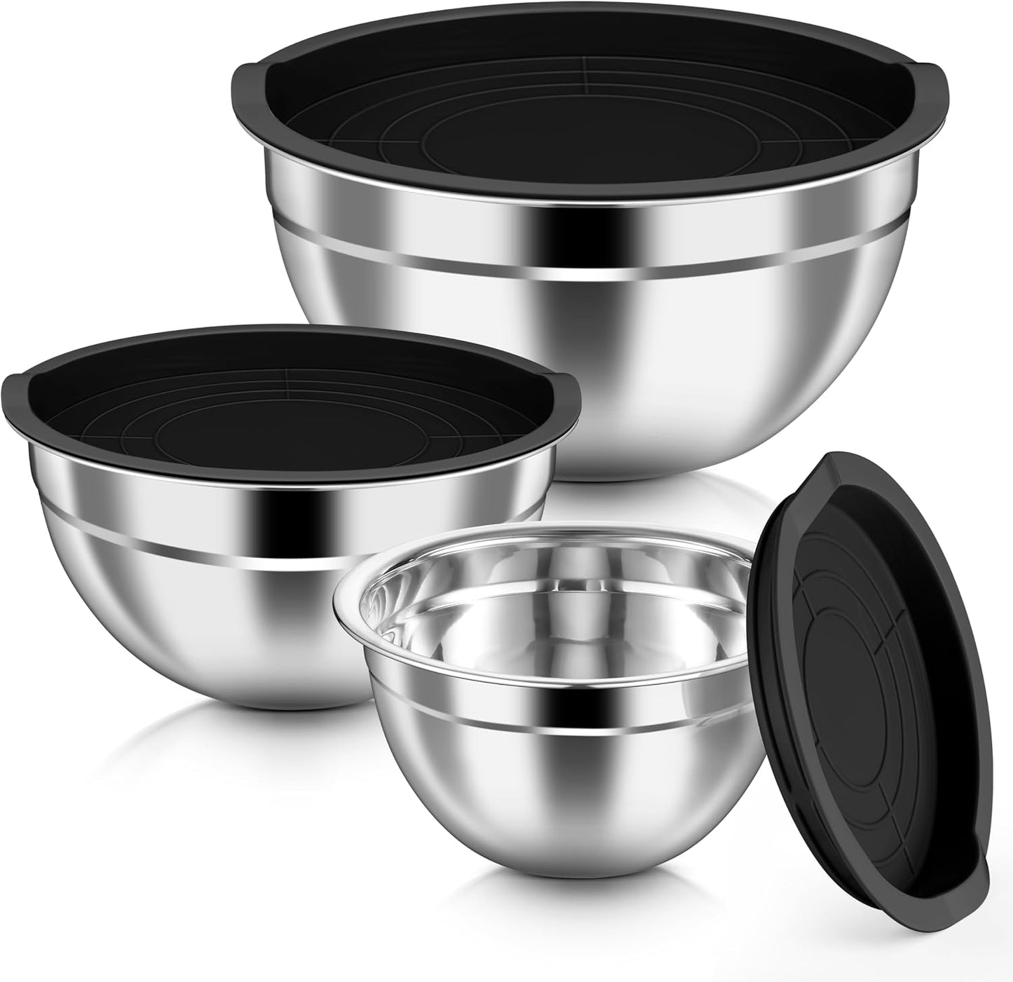 HaWare Mixing Bowls with Airtight Clear Lids, 6-Piece Stainless Steel Strong Nesting Bowls Set, Metal Salad Bowl for Cooking, Prepping, Baking, Serving & Food Storage, Size 4.6, 3, 1.5QT, Khaki