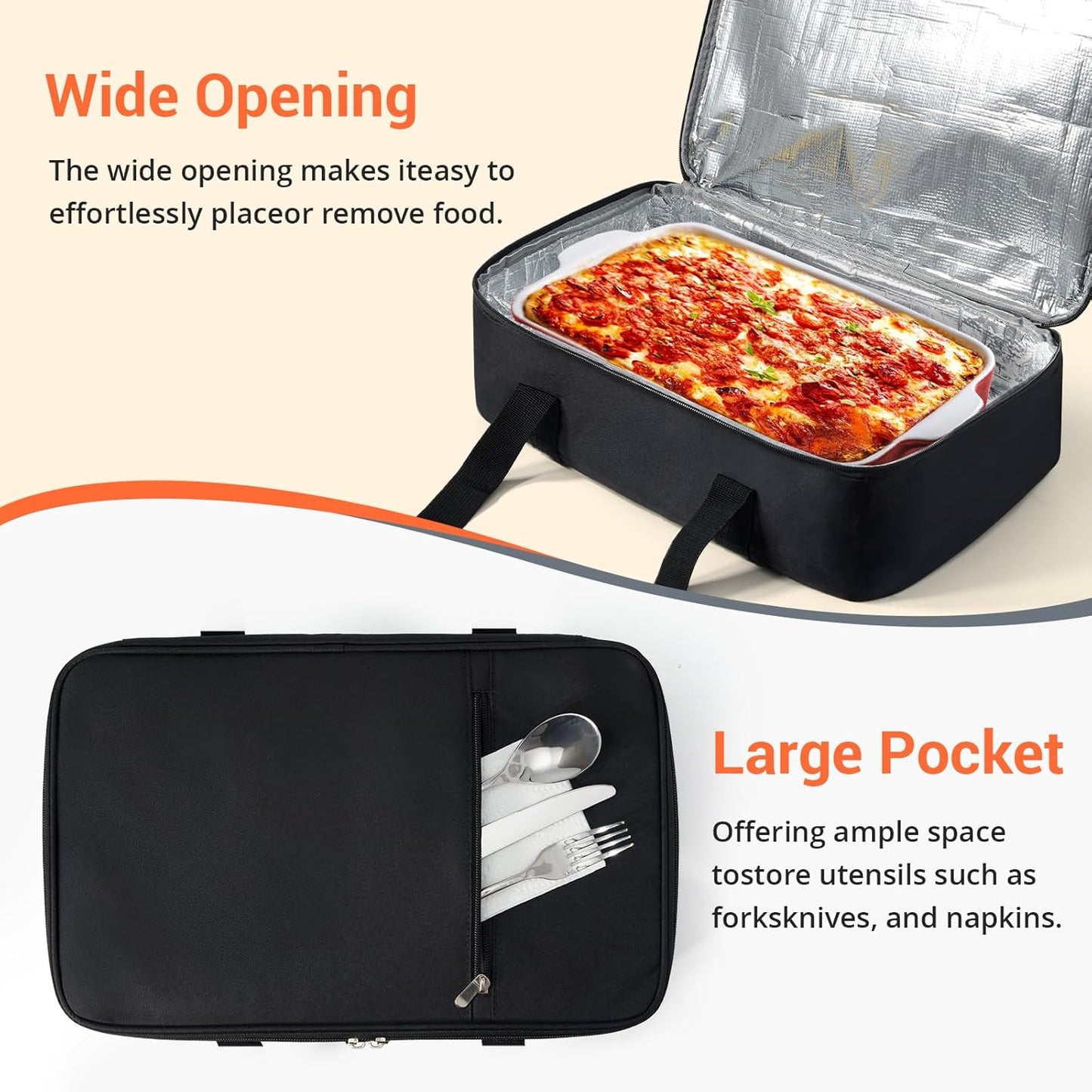 Insulated Casserole Carrier for Hot or Cold Food,Pie Carrier Bag Lunch Tote for Potluck Parties/Picnic/Cookouts, Fits 9"x13" Baking Dish,Grey