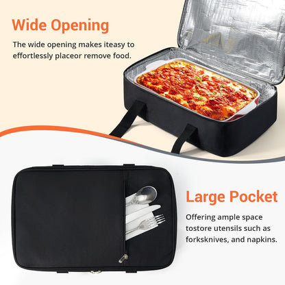 Insulated Casserole Carrier for Hot or Cold Food,Pie Carrier Bag Lunch Tote for Potluck Parties/Picnic/Cookouts, Fits 9"x13" Baking Dish,Grey