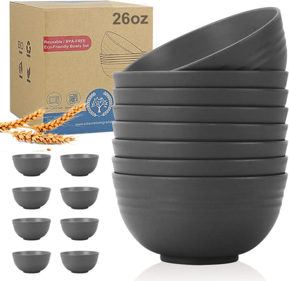 Wheat Straw Bowl Sets,8 PCS Unbreakable Cereal Bowl 26 OZ,Microwave and Dishwasher Safe Bowls,Bowl Sets for Camping and Picnic BPA Free Colorful Salad Bowls for Serving Soup,Oatmeal and Fruit Etc…