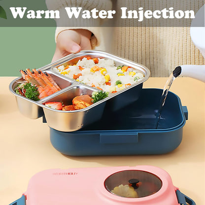 3 Compartments Bento Lunch box with Soup Bowl, Insulated Lunch Bag and Portable Utensils, Stainless Steel Camera Lunch Containers，Leak Proof Bento Box for Kids Adults Men Women…