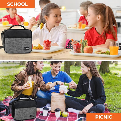 opux Insulated Lunch Bag Kids, Lunch Box for School Boy Girl, Leakproof Small Reusable Compact Soft Mini Cooler Bag, Toddler Small Lunch Boxes Kit Pail with Front Side Pockets (Purple)