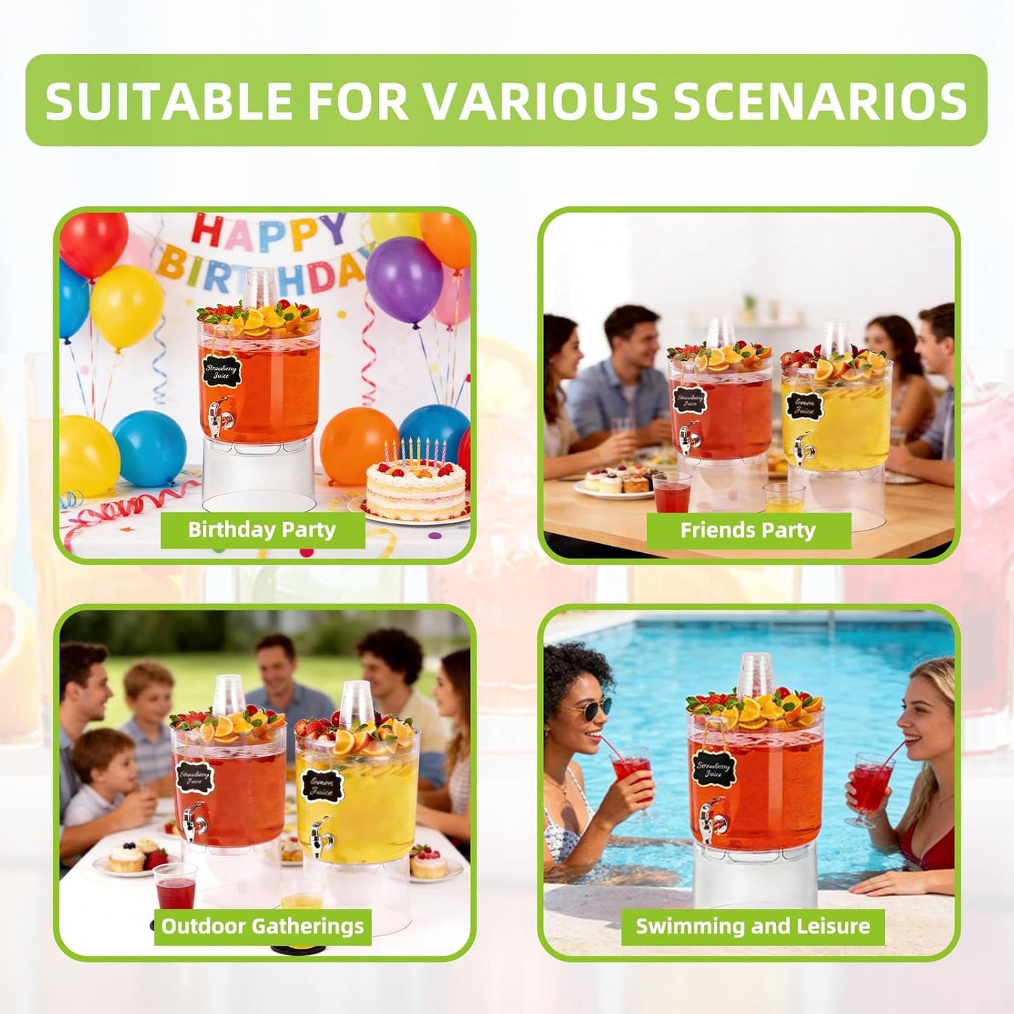 2 Gallon Beverage Dispenser for Parties, BPA-Free Drink Dispenser with No Drip Spigot, Juice Dispensers with Stand, Transparent Plastic Water Dispenser Countertop for Punch, and Drink Fountains