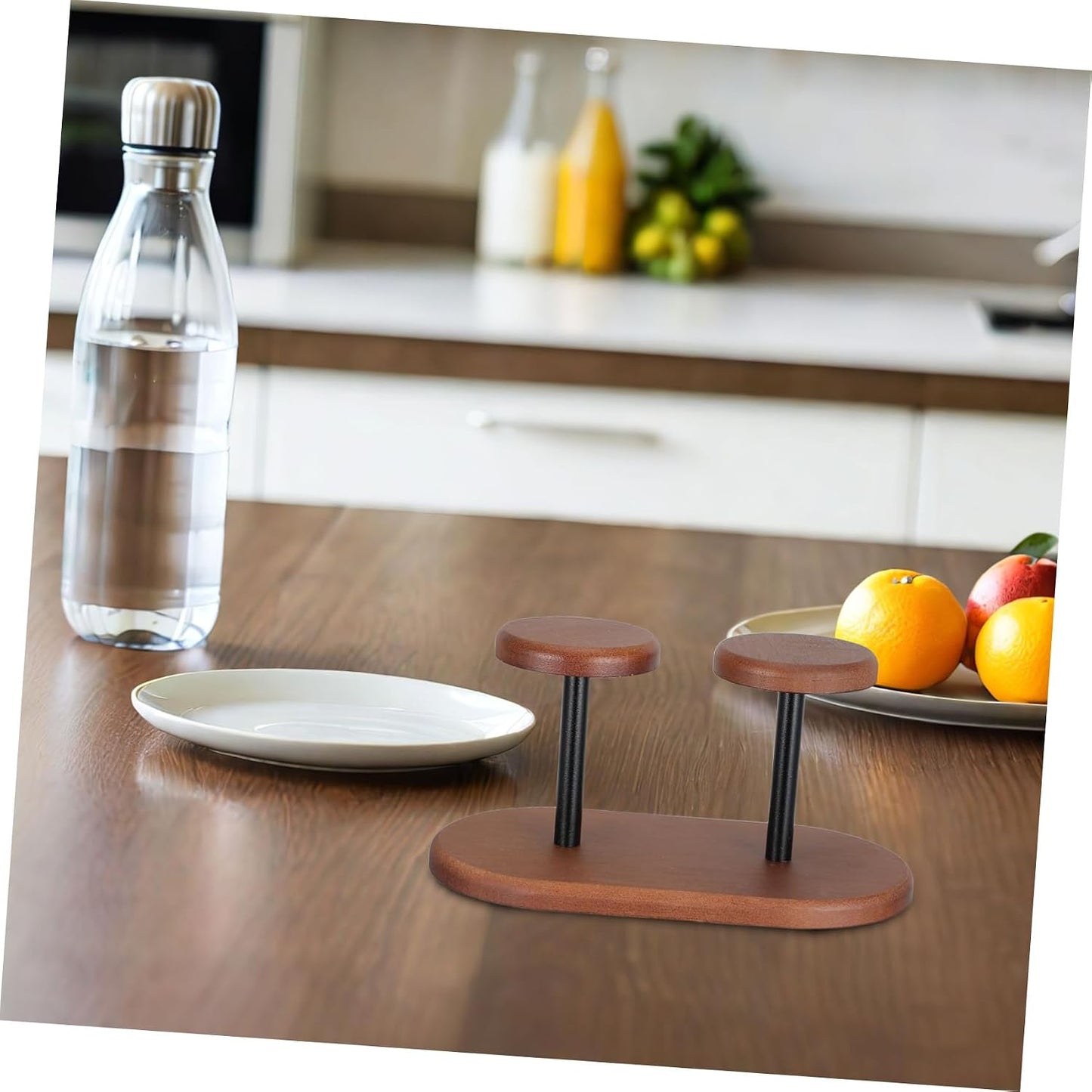 Wooden Paper Cup Holder Stand with Walnut Finish, Dual Disposable Cup Dispenser Rack for Coffee Bars and Party Drink Station Organizer