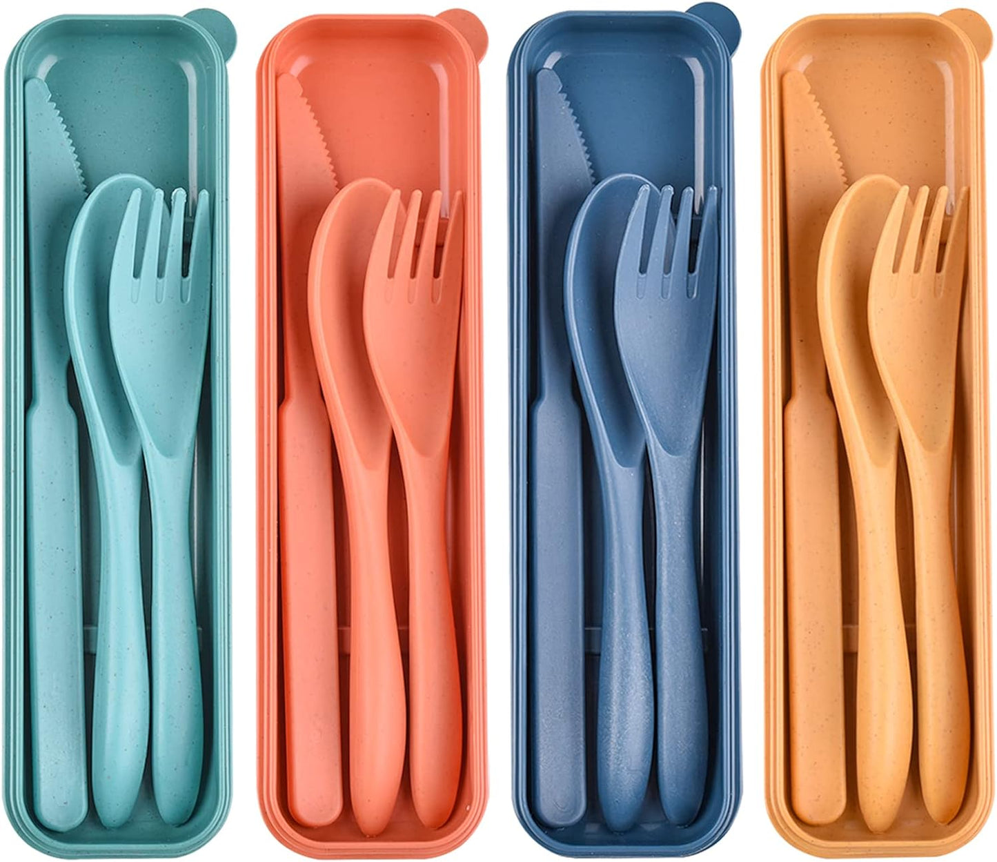 2 Sets Reusable Utensil Set with Case, Portable Plastic Spoons Fork Knife Camping Utensils for Lunch Box Accessories for Kids Adults Travel Picnic Camping Daily Use(Blue, Black)