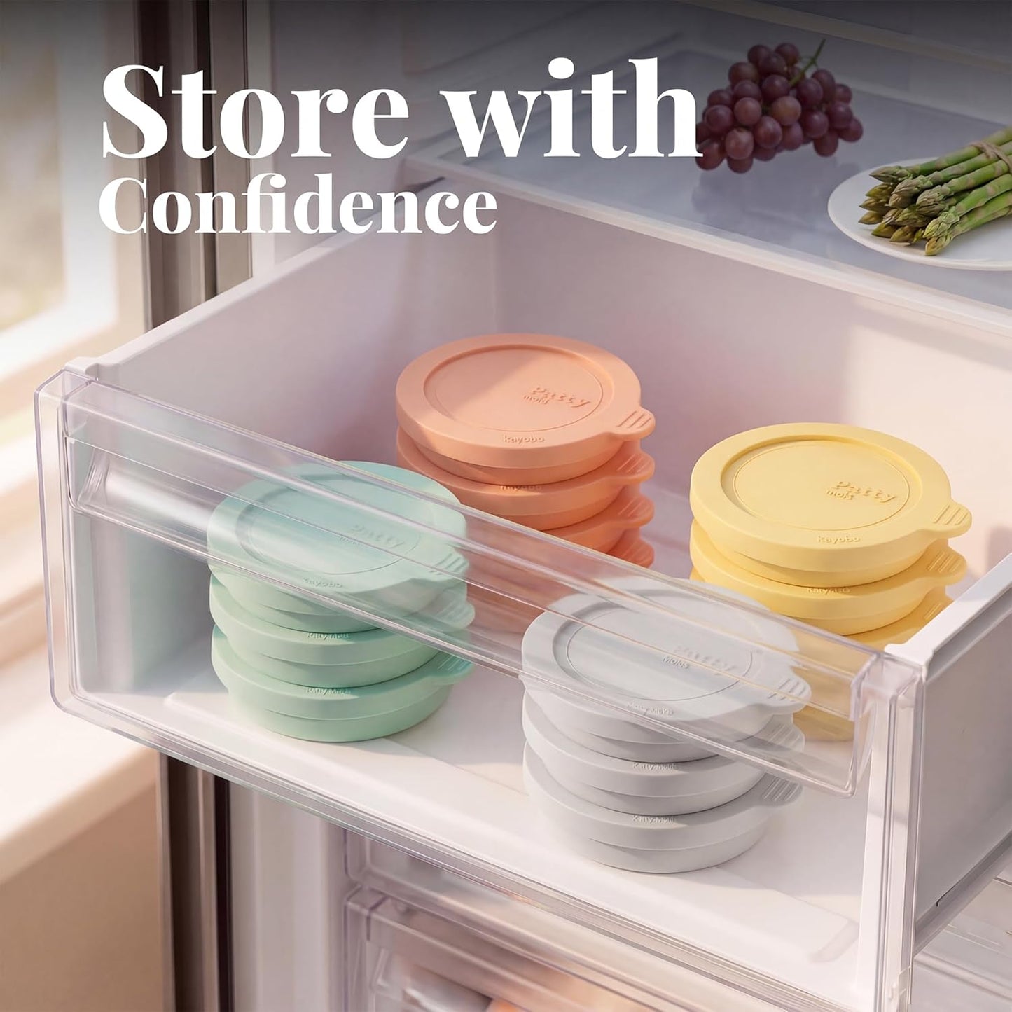 Silicone Burger Patty Mold Set with Lid, Nonstick Burger Press for 1/4 lb Patties, Food-Grade Patty Maker for Beef, Chicken & Veggie Burgers, Food Freezer Container, 4 Pack