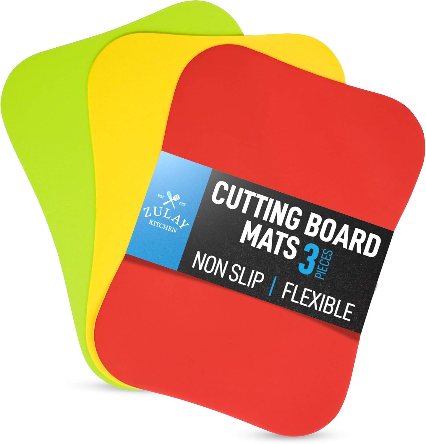 Zulay Kitchen Non-Slip Flexible Cutting Board Set - Dishwasher Friendly Cutting Mats For Cooking - Thick & Durable Flexible Cutting Mats - Non-Porous Cutting Board Mat Set of 3