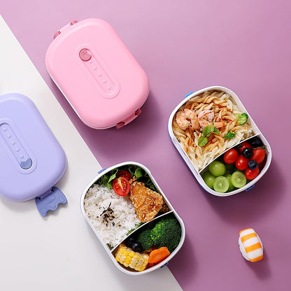 Cute Bento Box, with Cutlery Set Portable Lunch Box, 700ML Leak-proof 2 Compartment Lunch Container, Reusable Snack Box, Microwave/Dishwasher/Freezer Safe, BPA Free, Snack Container (Purple)