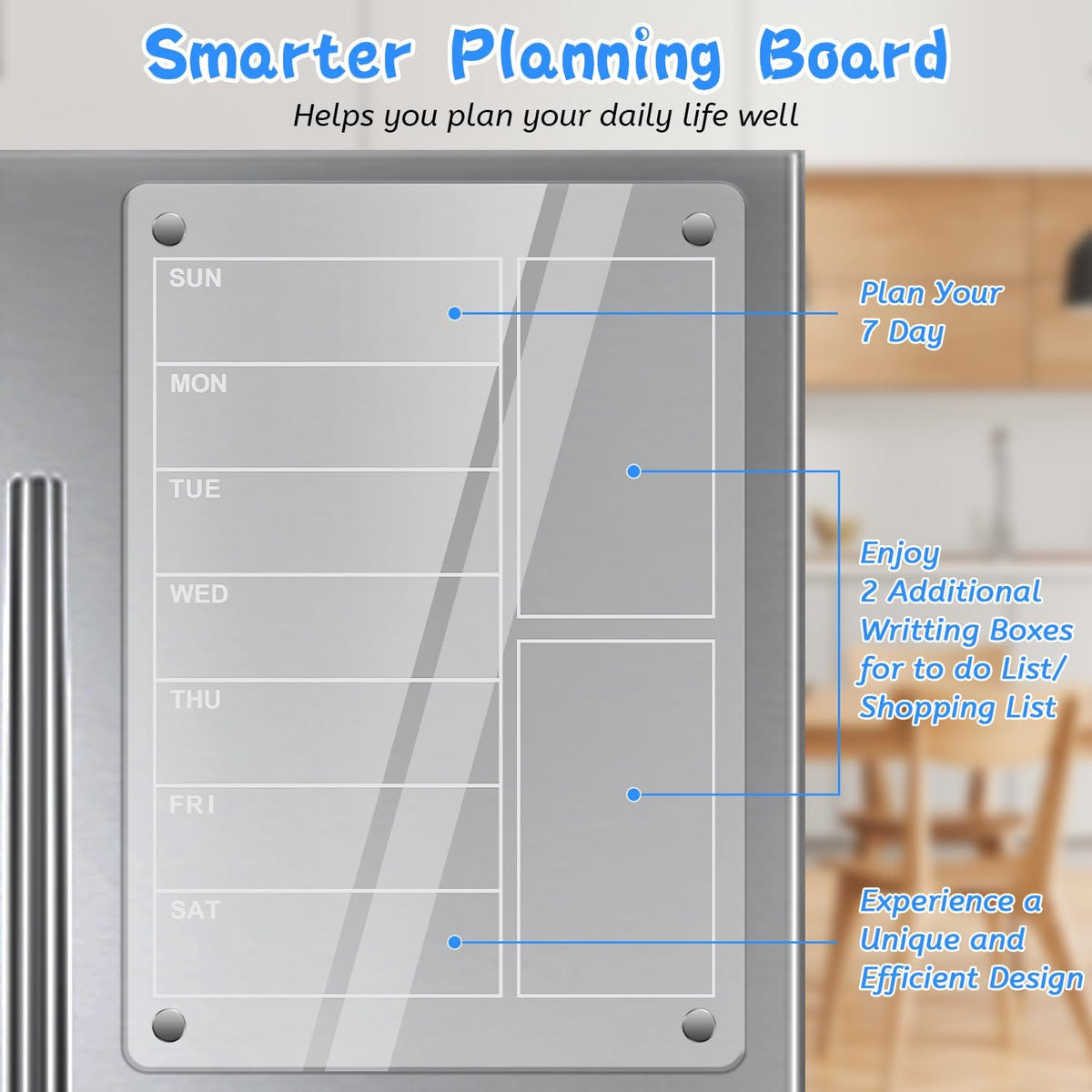 SULOLI Acrylic Magnetic Weekly Planner for Fridge, Clear Weekly Meal Planner for Refrigerator with 6 Magnetic Erasable Markers 8"x12"