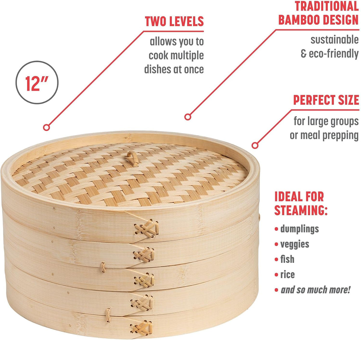 Joyce Chen 2-Tier Bamboo Steamer Baskets, 10-Inch