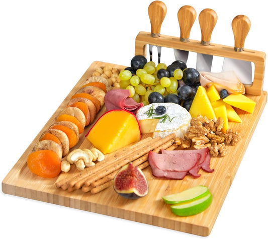 RoyalHouse Bamboo Cheese Board and Charcuterie Boards Set & Serving Tray for Meat, and Wine - Birthday Gifts for Women, Wedding Gift for Couples 2025, Bridal Shower, Housewarming Gift New Home