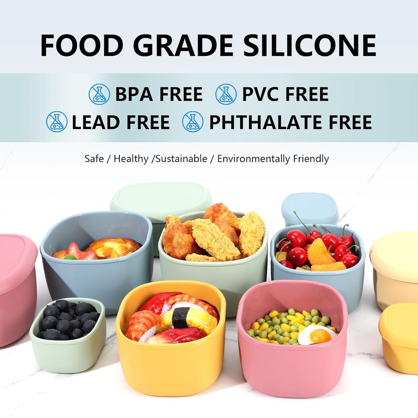 4 Pcs Silicone Food Storage Containers with Lids，BPA Free Reusable Silicone Storage Containers for Food Freezer Containers Freezer Dishwasher Safe (33.8oz, 20oz, 10oz, 6.7oz)
