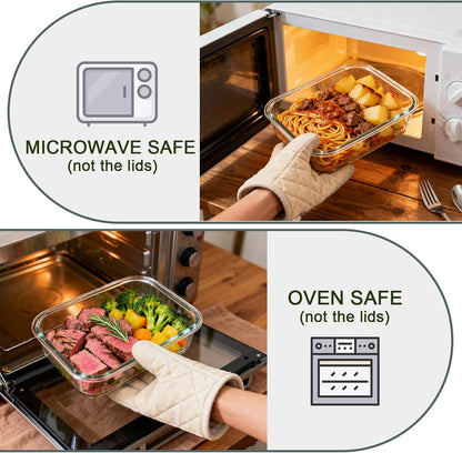 KOMUEE 4 Pack 63oz+27oz Large Glass Food Storage Containers Set with Airtight Lids, BPA-Free, Meal Prep Containers for Storing, Freezer, Microwave and Oven Safe