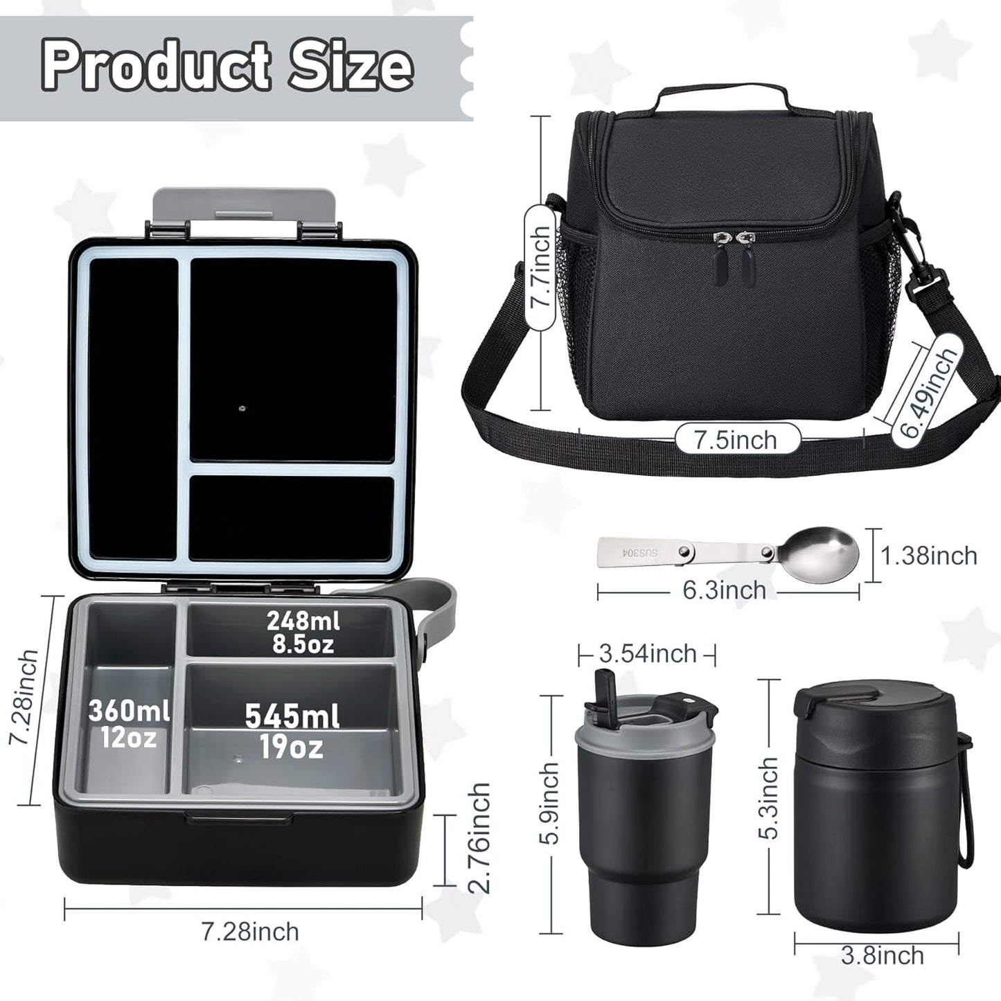 Bento Lunch Box for Kids with 17oz Soup Thermo,Insulated Tumbler Water Bottle and Insulated Lunch Bag,Leak-Proof 3 Compartment Lunch Food Container with Ice Pack for Kids to School-Horse