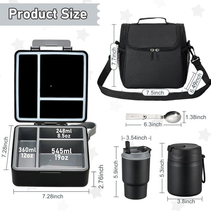 Bento Lunch Box for Kids with 17oz Soup Thermo,Insulated Tumbler Water Bottle and Insulated Lunch Bag,Leak-Proof 3 Compartment Lunch Food Container with Ice Pack for Kids to School-Horse