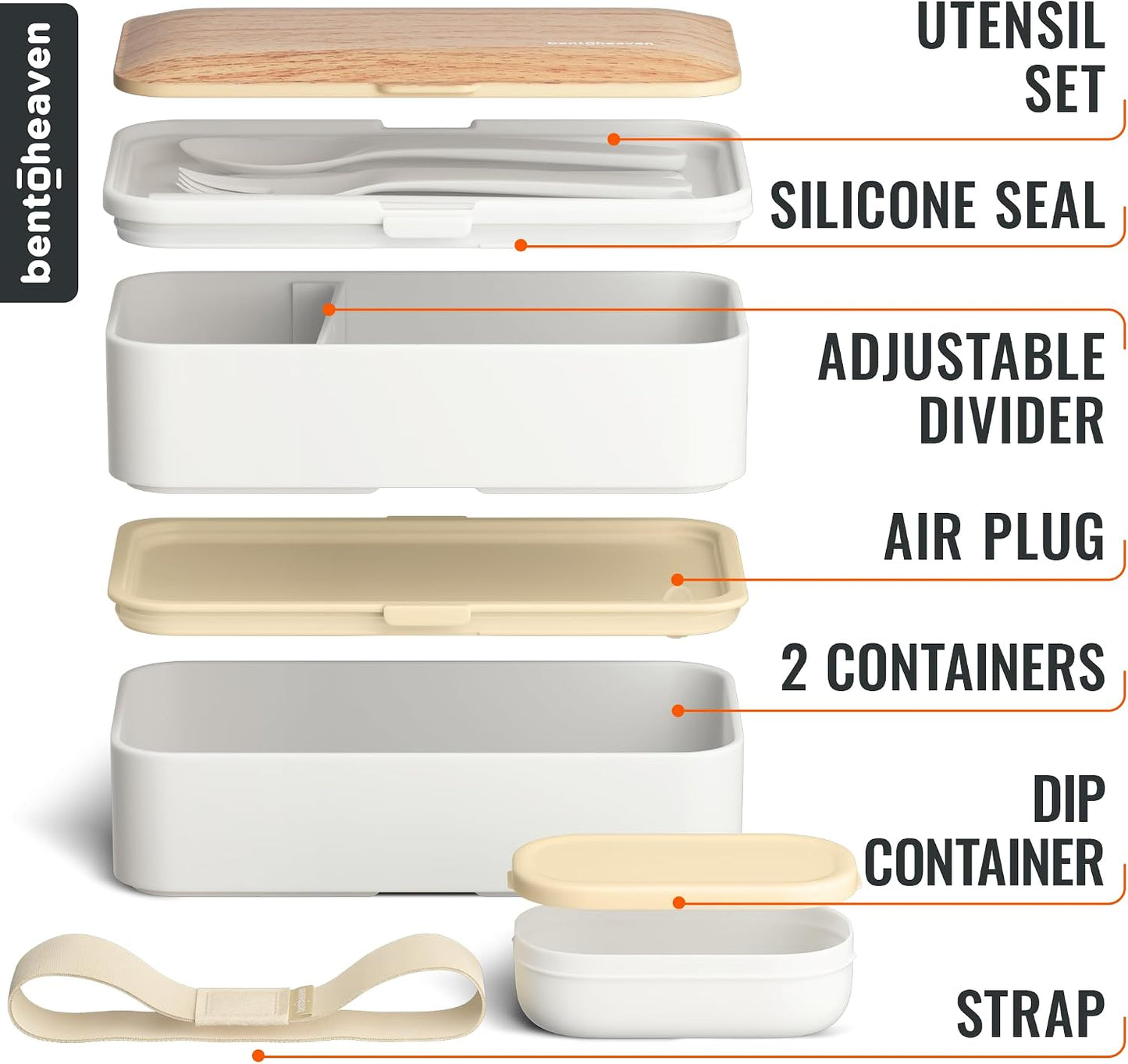 Bentoheaven Premium Bento Box Adult Lunch Box with Compartments for Women & Men, Set of Utensil & Chopsticks & Dip Container, Cute Japanese Kids Bento Lunch Box, Microwavable (Symph Onyx)