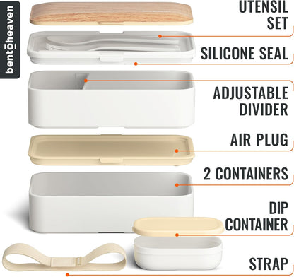 Bentoheaven Premium Bento Box Adult Lunch Box with Compartments for Women & Men, Set of Utensil & Chopsticks & Dip Container, Cute Japanese Kids Bento Lunch Box, Microwavable (Symph Onyx)