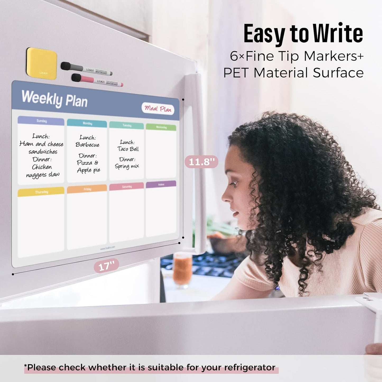 loukin Dry Erase Checklists 4 Pack, Electrostatic Clings to Any Shiny Surface, 7.9"×5.9" Whiteboard Shopping List, Reusable to do List for Office, Classroom, Refrigerator, 6 Markers&1 Eraser Included