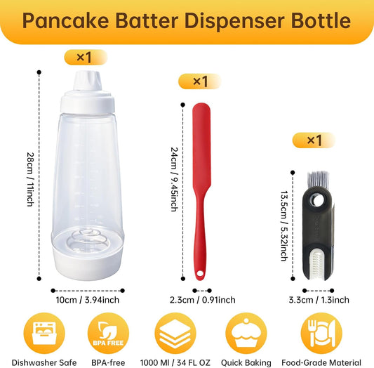 Pancake Batter Dispenser Bottle,34oz,BPA-Free Dishwasher-Safe