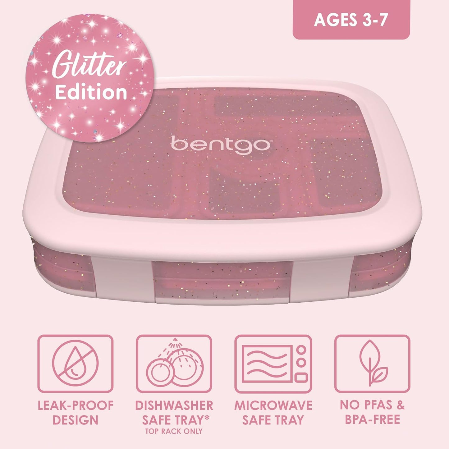 Bentgo Kids Bento-Style 5-Compartment Leak-Proof Lunch Box - Ideal Portion Sizes for Ages 3 to 7 - Durable, Drop-Proof, Dishwasher Safe, PFAS & BPA-Free & Made with Food-Safe Materials (Purple)