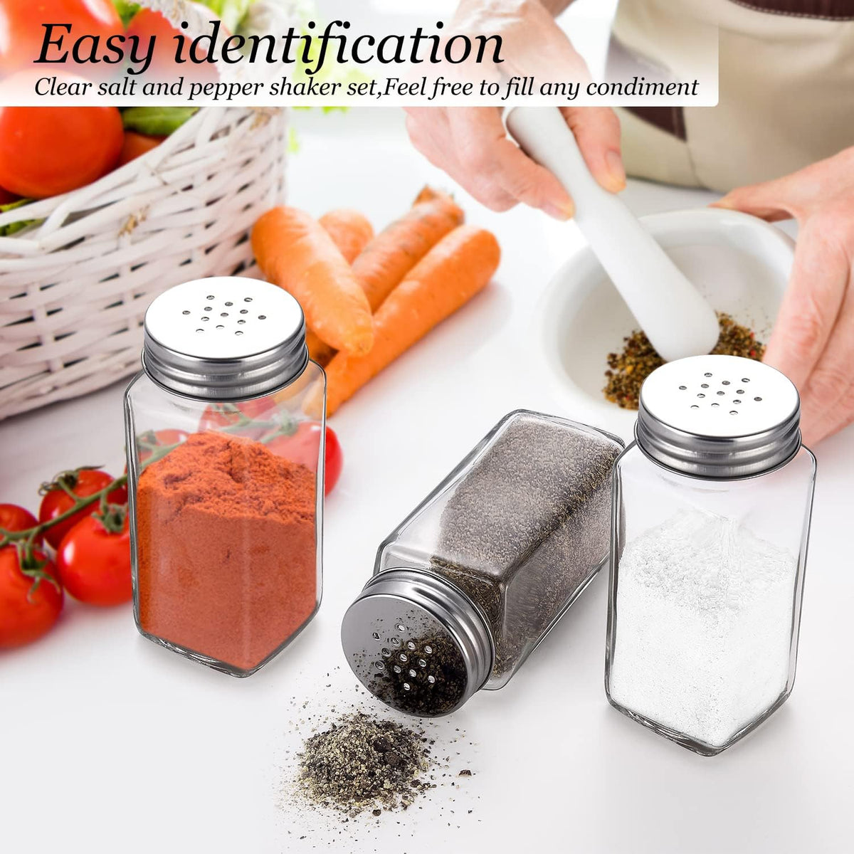Salt and Pepper Shakers Set,Farmhouse Glass Spice Jars Kitchen Gadgets