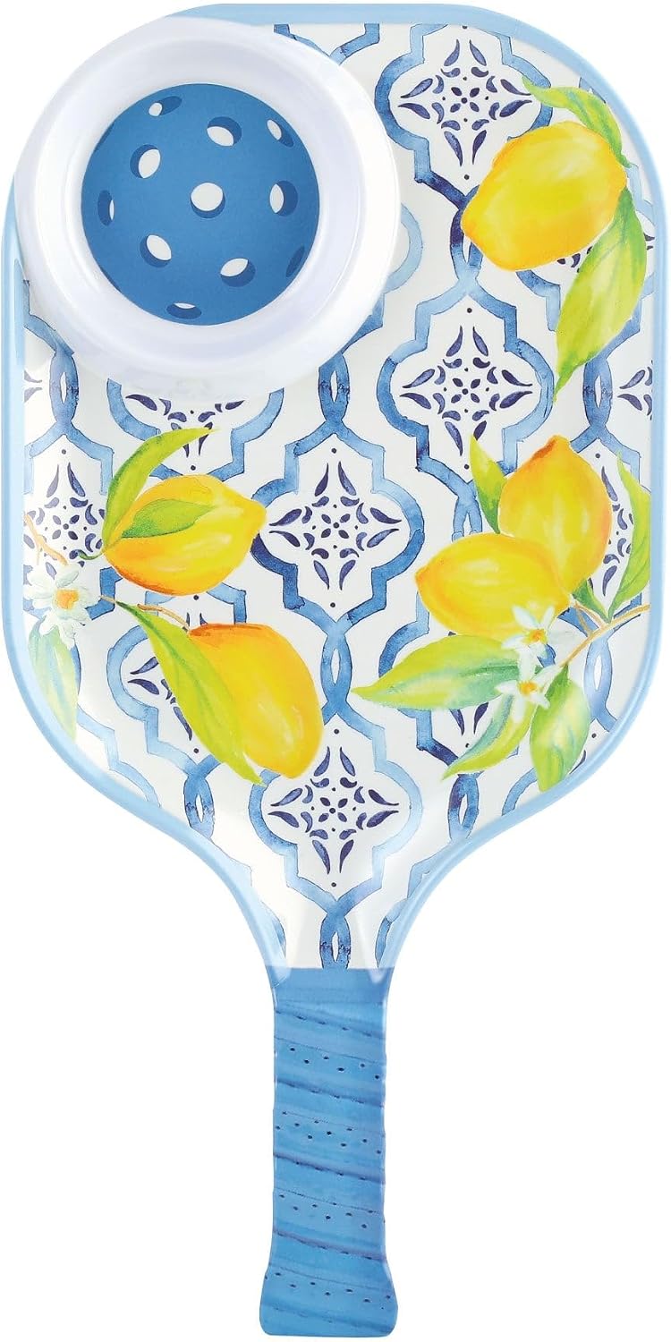UPware Flamingo Melamine Chip and Dip Snack Tray, Tropical Floral Pickleball Paddle Shape Platter for Chips, Salsa, Fruits, and Appetizers, 15.75 x 8 Inch