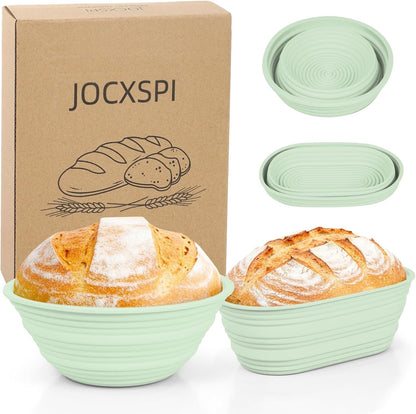 JOCXSPI Upgraded Thickened Silicone Banneton Proofing Baskets with Lids