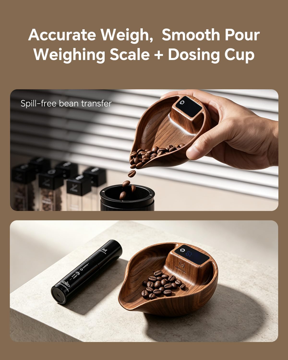Walnut Coffee Bean Scale Set with Spritzer, Coffee Lover Gifts