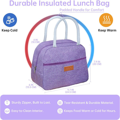 JBGOYON Bento Box and Lunch Bag Set, Leak-Proof Lunch Box for Adults and Kids with Built-in Utensils, Insulated for Work School Travel, Microwave & Dishwasher Safe, All-in-One (Purple)
