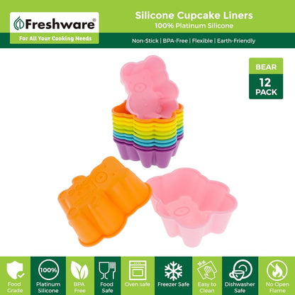 Freshware Cupcake Liners, Pack of 12 Silicone Muffin Cups, 3 Inch Baking Cups, Reusable & Non-stick Cupcake Liners for Party Halloween Christmas, Flower