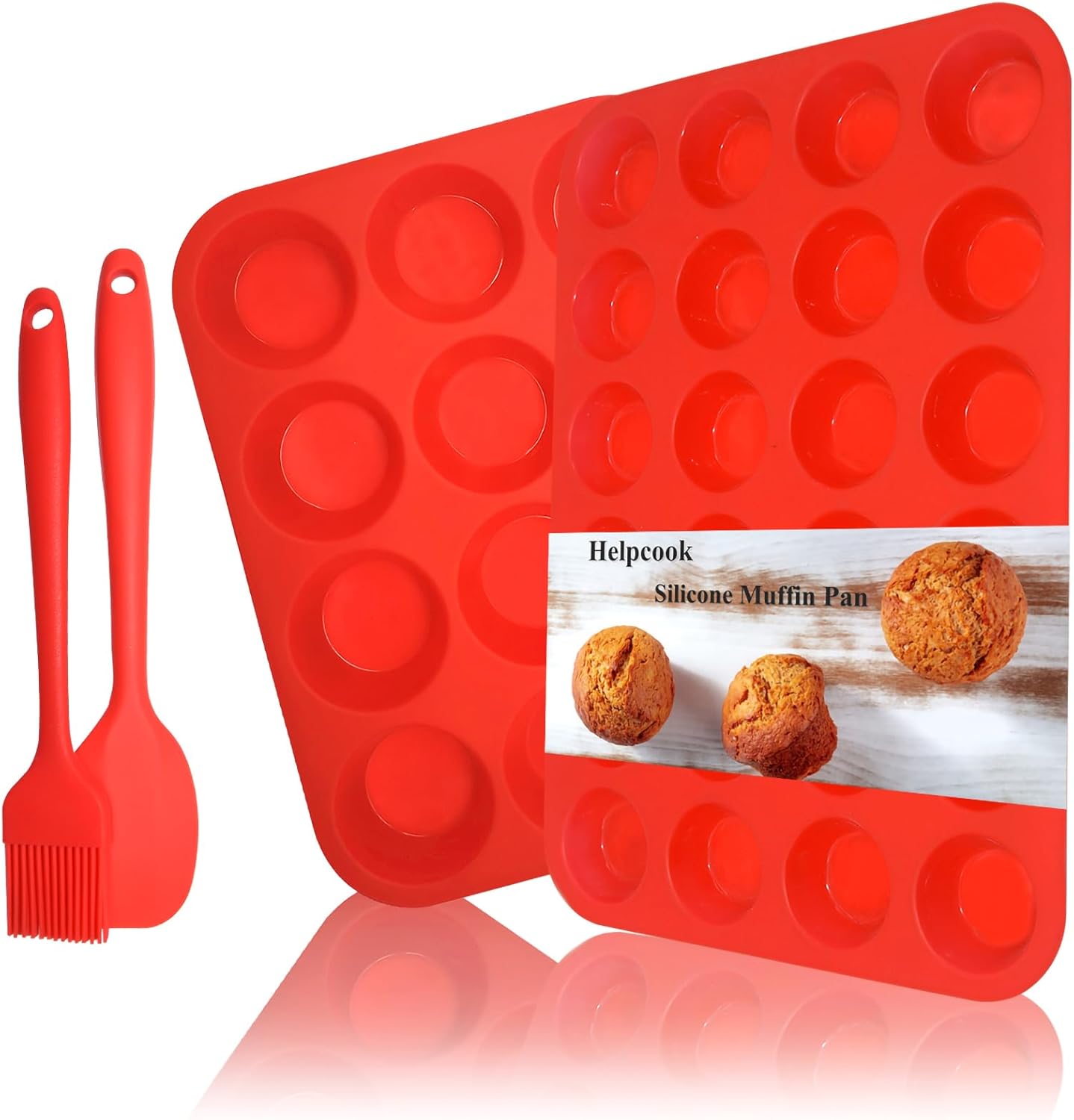 2Pack Silicone Muffin Pans with Metal Reinforced Frame,12 Cup Regular Size Silicone Cupcake Pan,Muffin Tin,Nonstick Cupcake Baking Molds for Muffins,Cupcakes,Egg Bites,BPA Free (2Pack Red)