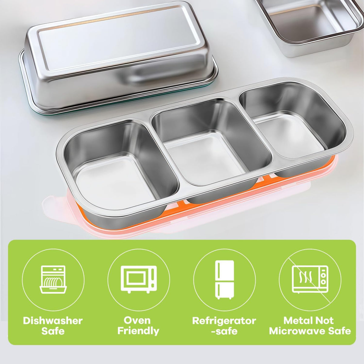 Stainless Steel Snack Containers, 6-Pack Reusable Grab and Go Containers with Lids, Dual Compartment Bento Box for Travel, Camping & Lunch Prep