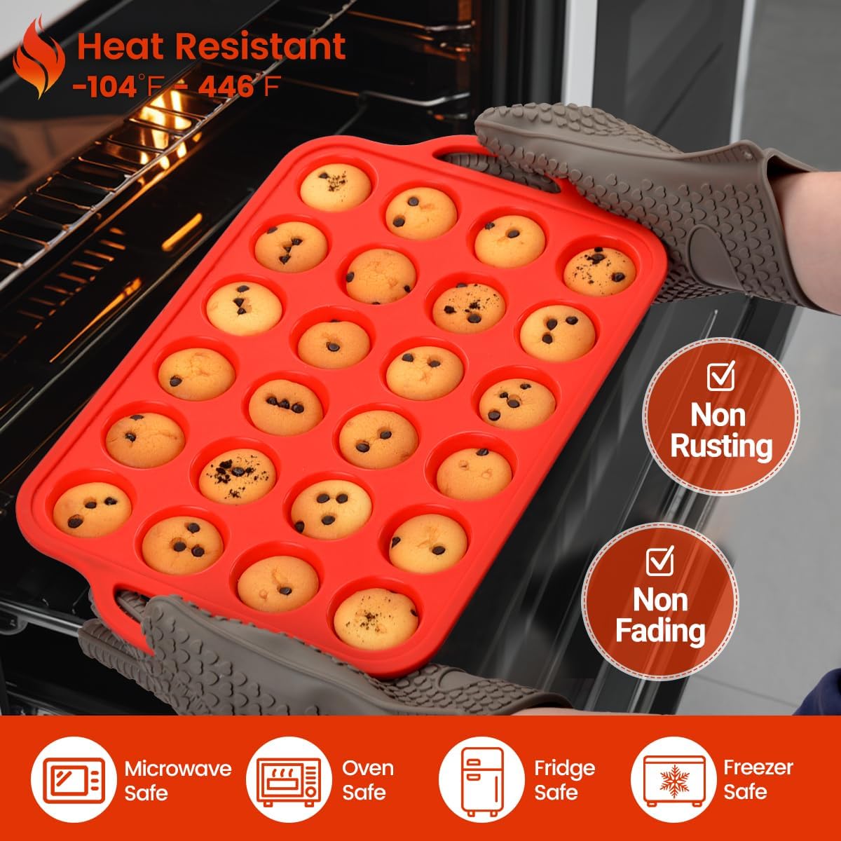 CAKETIME 12 Cups Silicone Muffin Pan - Nonstick Cupcake Pan 1 Pack Regular Size Silicone Mold for Baking