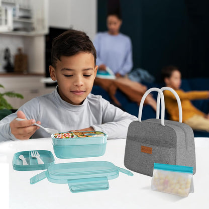 JBGOYON® Bento Lunch Box with Bag - All-in-One Stackable Lunch Containers with 3 Layers for Adults & Kids, 1900 ML Modern Bento-Style Design, Built-in Utensil Set, Lunch Bag (Purple)