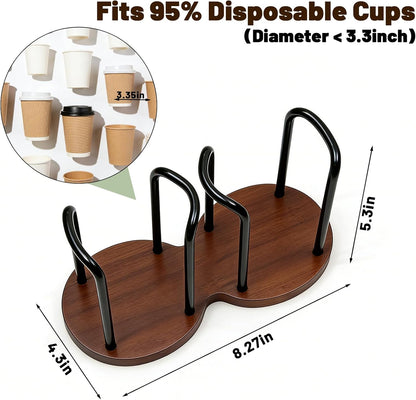 Wood Bathroom Cup Holder, Disposable Cup Dispenser, Plastic Mouthwash Cup Storage Organizer for Cups -Perfect for Office, Kitchen, Gym, School or Cafes (Black)