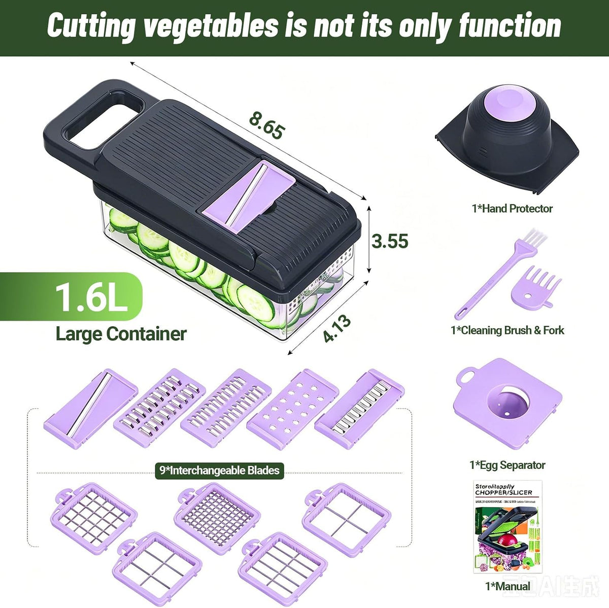 12-in-1 Vegetable Chopper 7 Blades, Veggie Cutter with Handle, Black/White