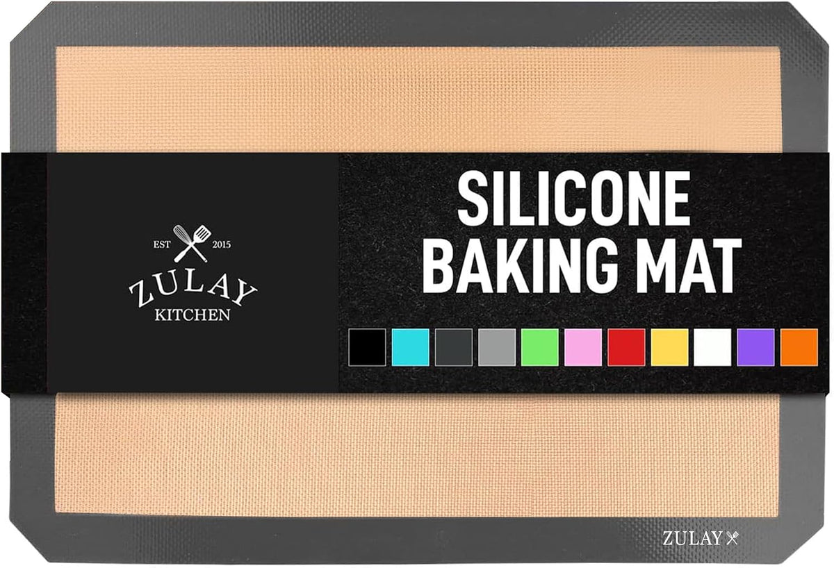 Zulay Kitchen Silicone Baking Mat – 16.5"×11.6" BPA-Free Reusable Baking Sheet, Heat Resistant 480°F – Non-Slip Border, Perfect for Cookies, Bread, Pastries & Oven Use - (Dark Gray)