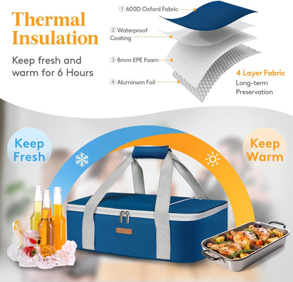 LUNCIA Insulated Single Decker Casserole Carrier, Lasagna Lugger Tote Keeps Food Hot or Cold, Thermal Lunch Bag for Potluck Parties, Picnic and Cookouts, Fits 9" x 13" Baking Dish, Black
