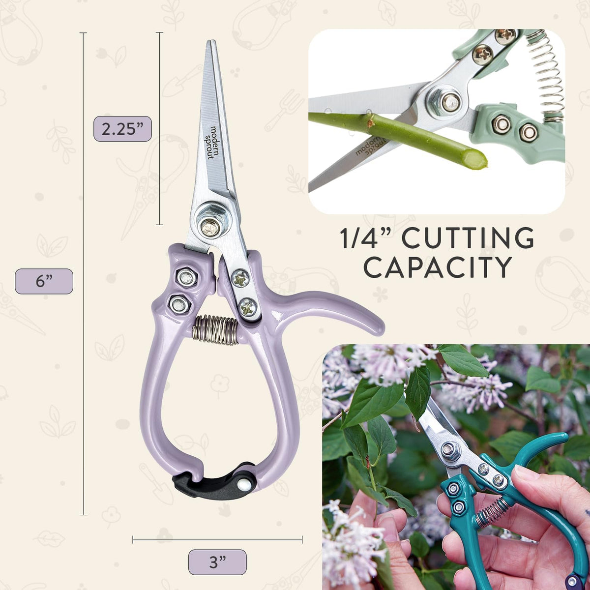 Modern Sprout Pruning Shears - Garden Snips - Herb Scissors - Sage 1-Pack