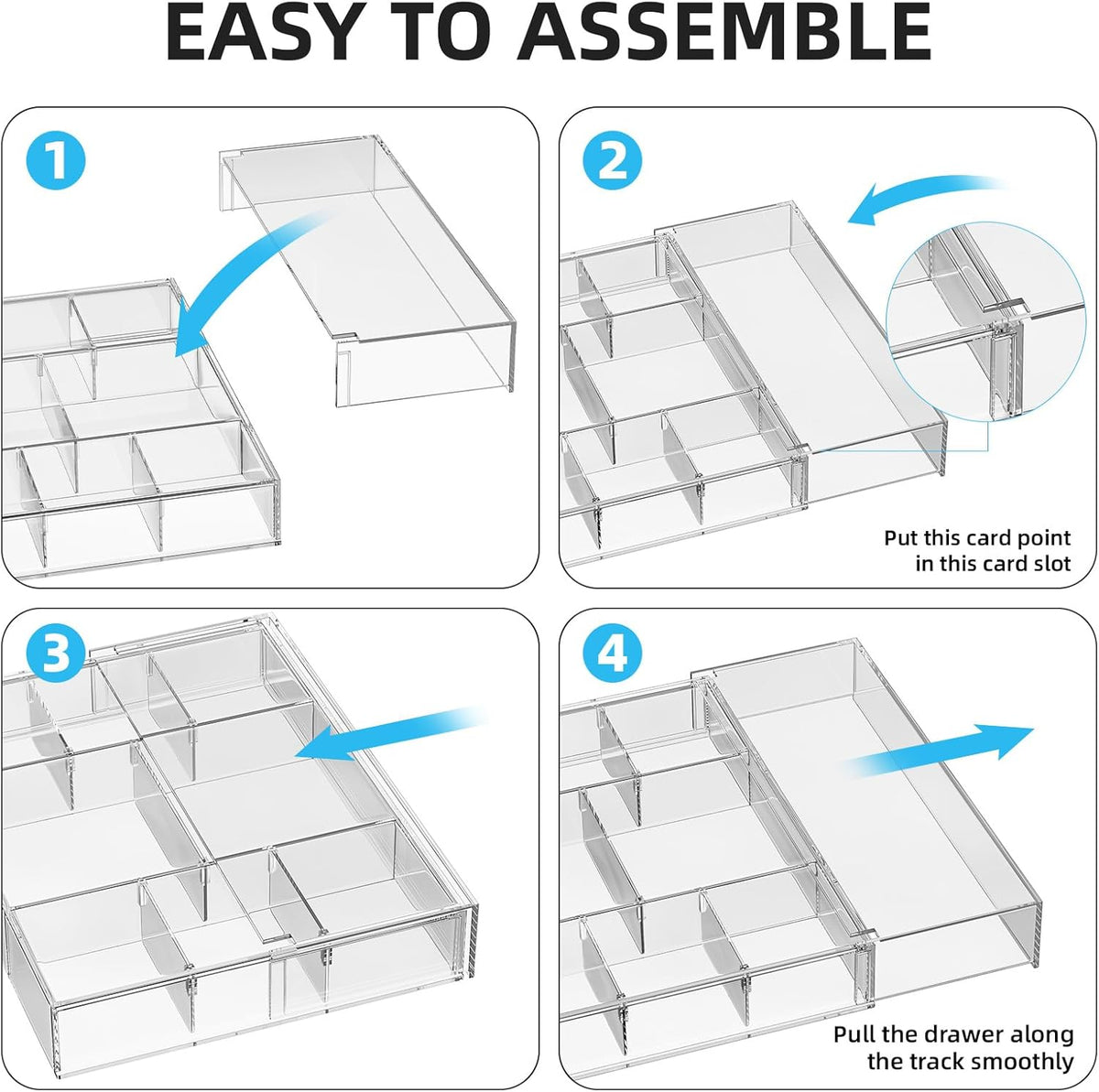 Marbrasse Expandable Desk Drawer Organizer, Clear Plastic Drawer Organizer Tray with 10 Adjustable Compartments, Desk Organizers and Accessories, 5 Drawer Dividers for Office Supplies, Makeup(Clear)