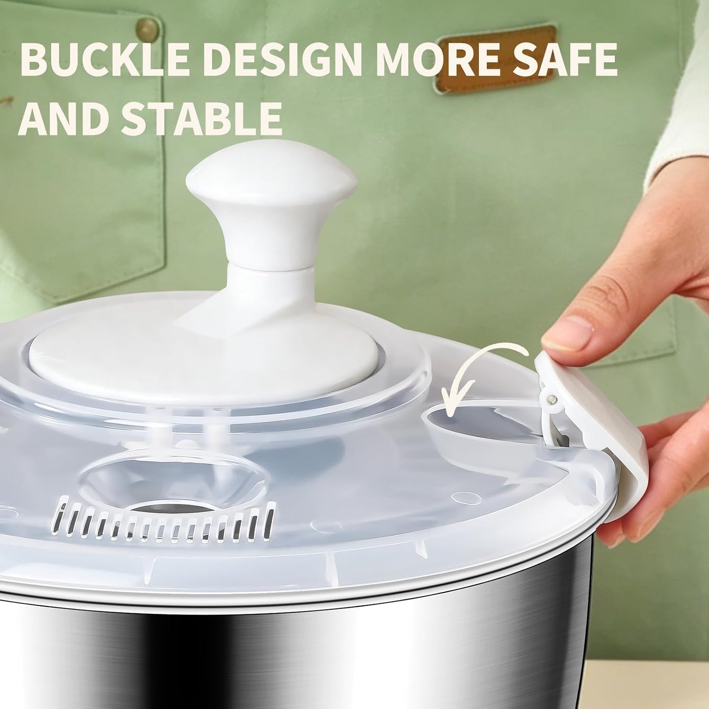 Stainless Steel Salad Spinner Large 5.3QT, ASWETMEL Stainless Salad Spinner with Non-Slip Base Lettuce Spinner, Salad Dryer Spinner for Vegetables & Fruits, Vegetable Washer, Beige
