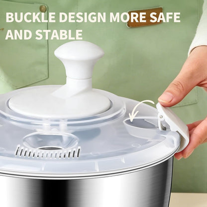 Stainless Steel Salad Spinner Large 5.3QT, ASWETMEL Stainless Salad Spinner with Non-Slip Base Lettuce Spinner, Salad Dryer Spinner for Vegetables & Fruits, Vegetable Washer, Beige