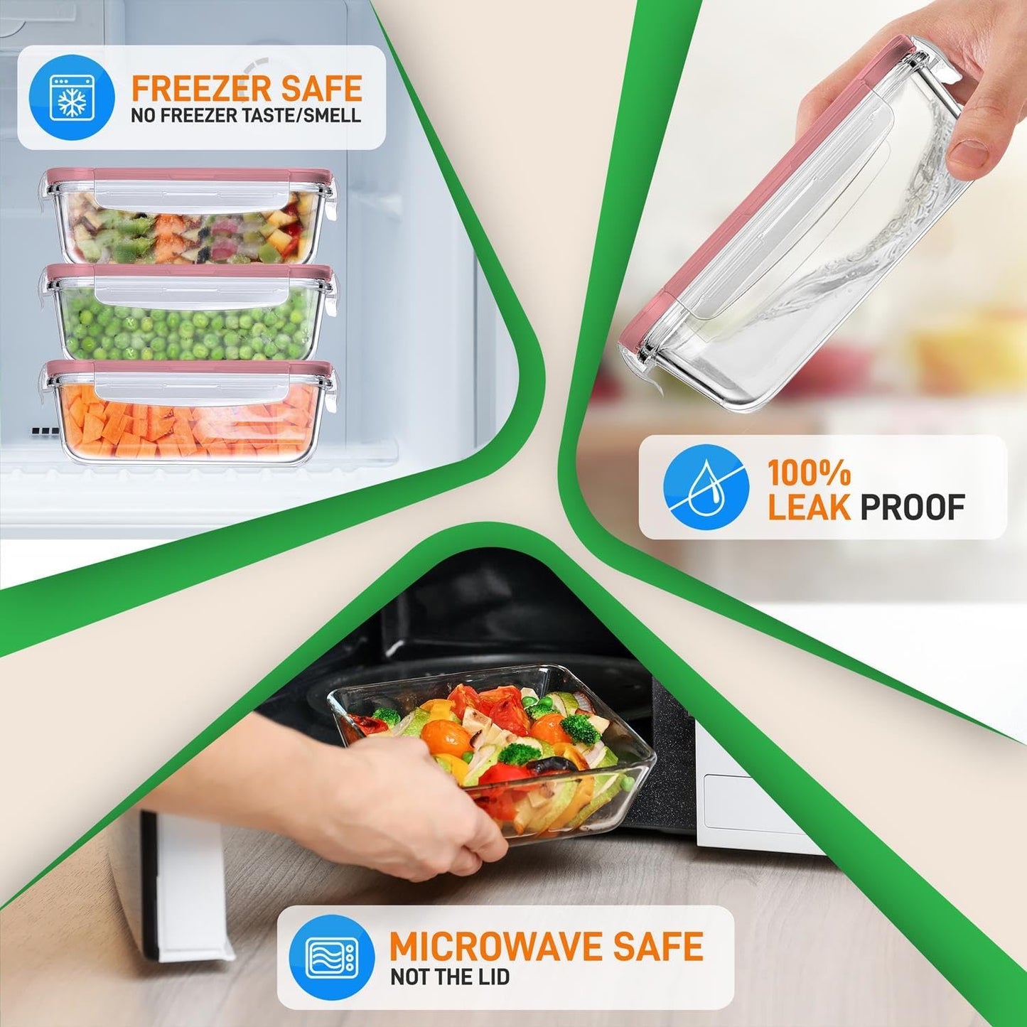 NutriChef 10 Piece Glass Food Storage Containers with Lids – 30 oz Meal Prep Containers Reusable – Airtight Glass Lunch Containers for Food Storage – Freezer to Oven Safe - Gray