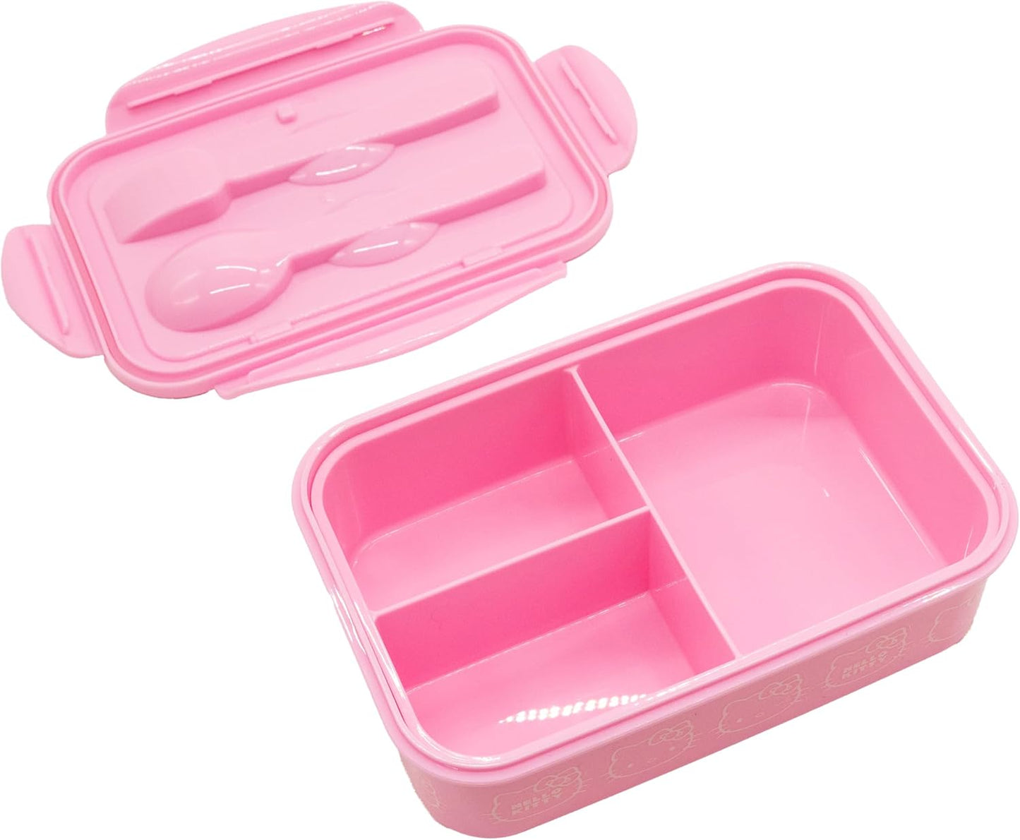 Fast Forward Hello Kitty Bento Lunch Box for Kids | Sanrio Food Container with Utensils | BPA-Free Toddler Lunch Kit with 3 Compartments | Bento Snack Box with Spoon & Fork