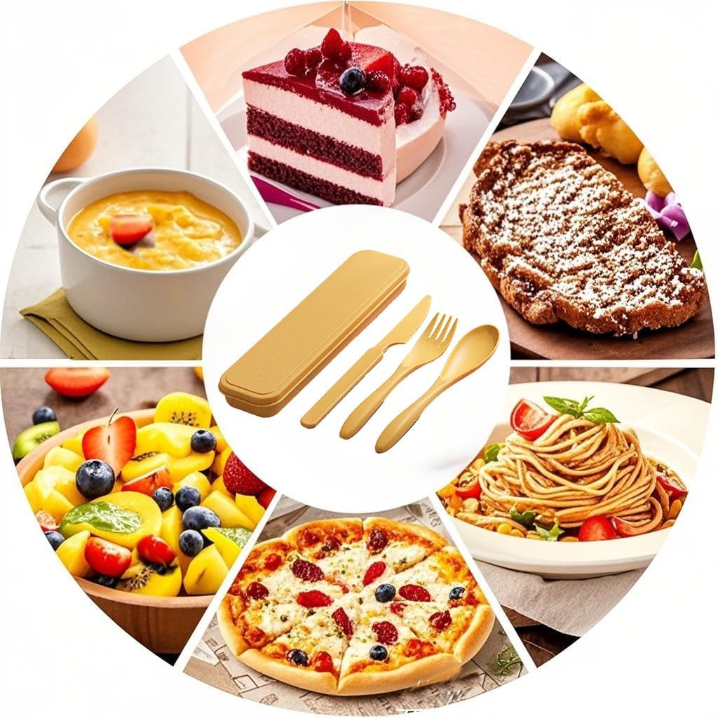 Reusable Utensils Set with Case, Wheat Straw Portable Spoon and Fork Set, Plastic Work School Kids Adults or Daily Use Cutlery Set - for Lunch Box Use Outdoor (Red)