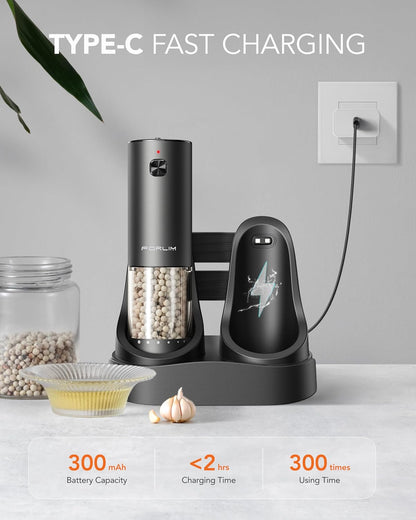 FORLIM Electric Salt & Pepper Grinder Set, Rechargeable 2 Pack, Black White