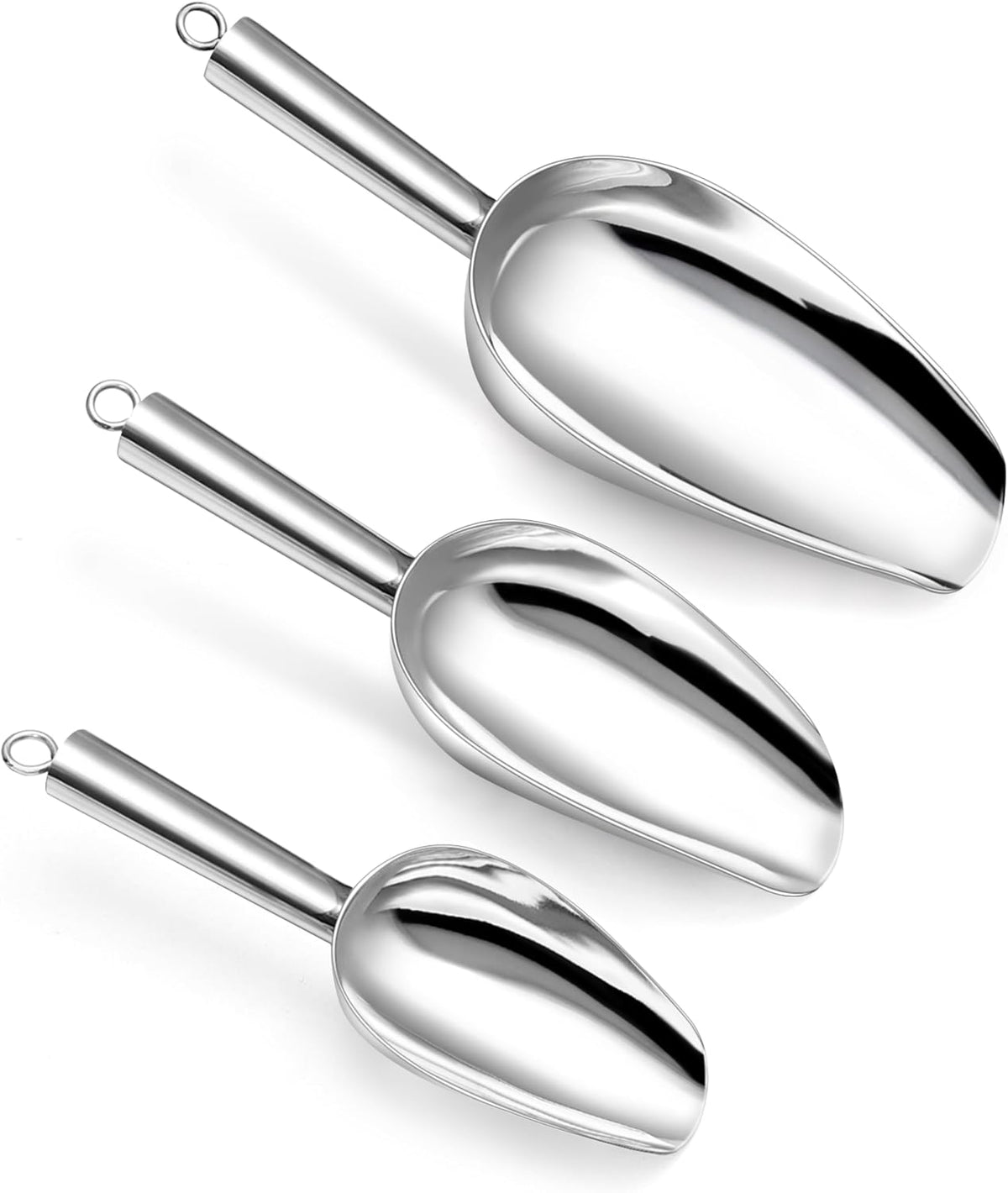 P&P CHEF Ice Scoop Set of 3, Stainless Steel food Scoop, 3+3+3 Oz & Silver
