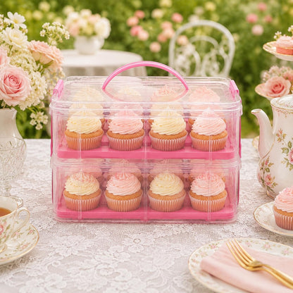 Cupcake Carrier Stackable Storage Container Collapsible Cake Carrier with Lid and Handle, with 50 PCS Cupcake liners,Reusable Plastic Dessert Travel Container,Transport Box (24 Cupcakes White)