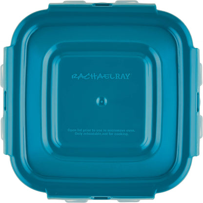 Rachael Ray Leak-Proof Nestable Container Food Storage Bin Set, 10-Piece, Clear with Teal Lids