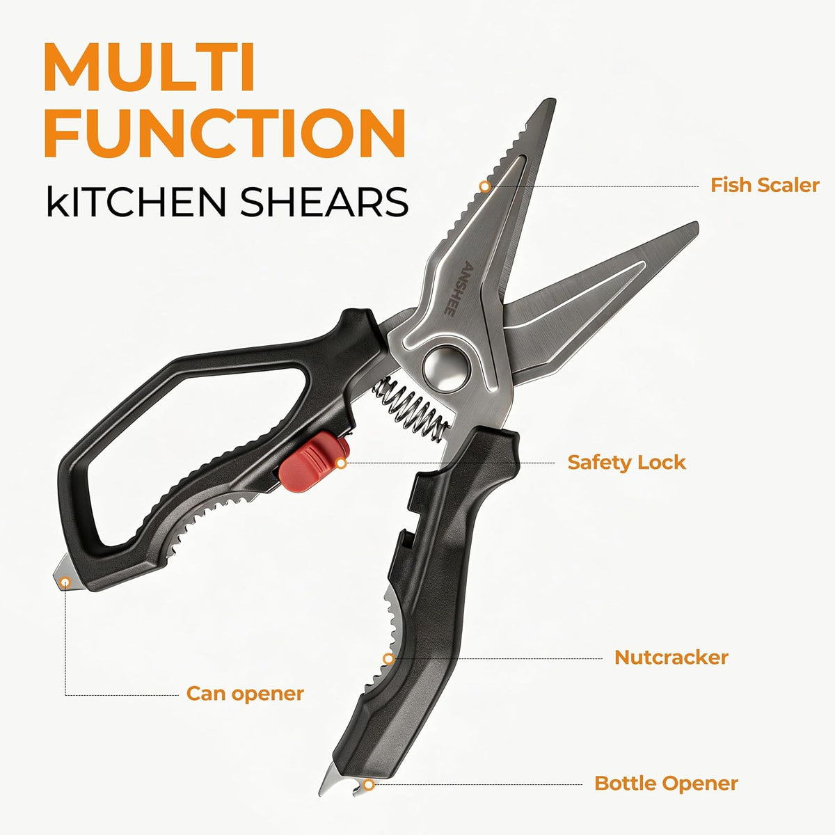 ANSHEE Heavy Duty Kitchen Scissors, Poultry Shears for Meat & Bone